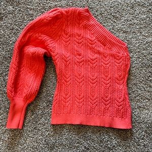 Willow and root one shoulder sweater in bright apricot color.